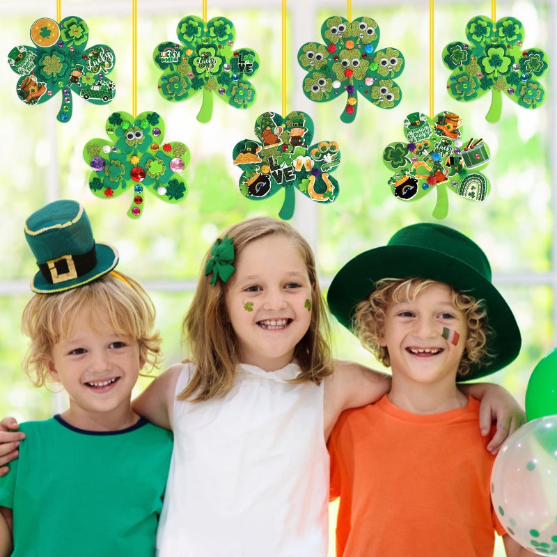 Openfly 24 Sets St. Patrick's Day Shamrock Ornaments DIY St. Patrick's Day Foam Craft Kit Irish Clover Shamrock Foam Stickers Self-Adhesive Craft Stickers for St. Patrick's Day DIY Crafts Party Decor - Image 3