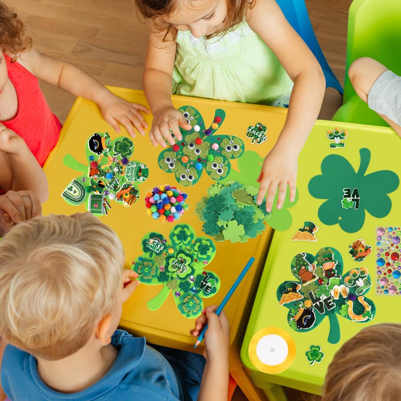 Openfly 24 Sets St. Patrick's Day Shamrock Ornaments DIY St. Patrick's Day Foam Craft Kit Irish Clover Shamrock Foam Stickers Self-Adhesive Craft Stickers for St. Patrick's Day DIY Crafts Party Decor - Image 2