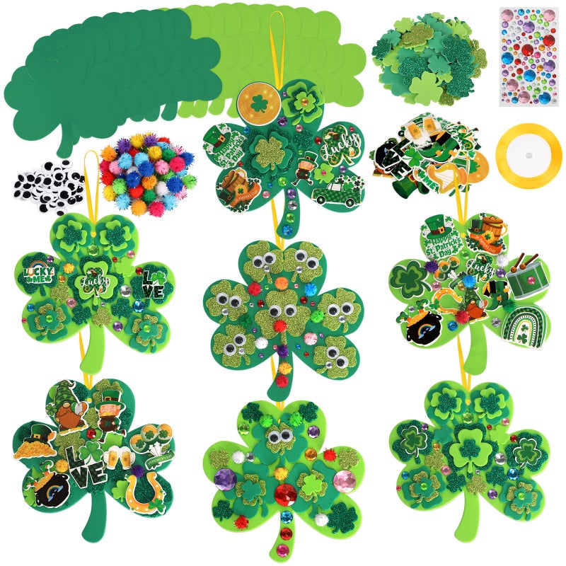 Openfly 24 Sets St. Patrick's Day Shamrock Ornaments DIY St. Patrick's Day Foam Craft Kit Irish Clover Shamrock Foam Stickers Self-Adhesive Craft Stickers for St. Patrick's Day DIY Crafts Party Decor - Image 1