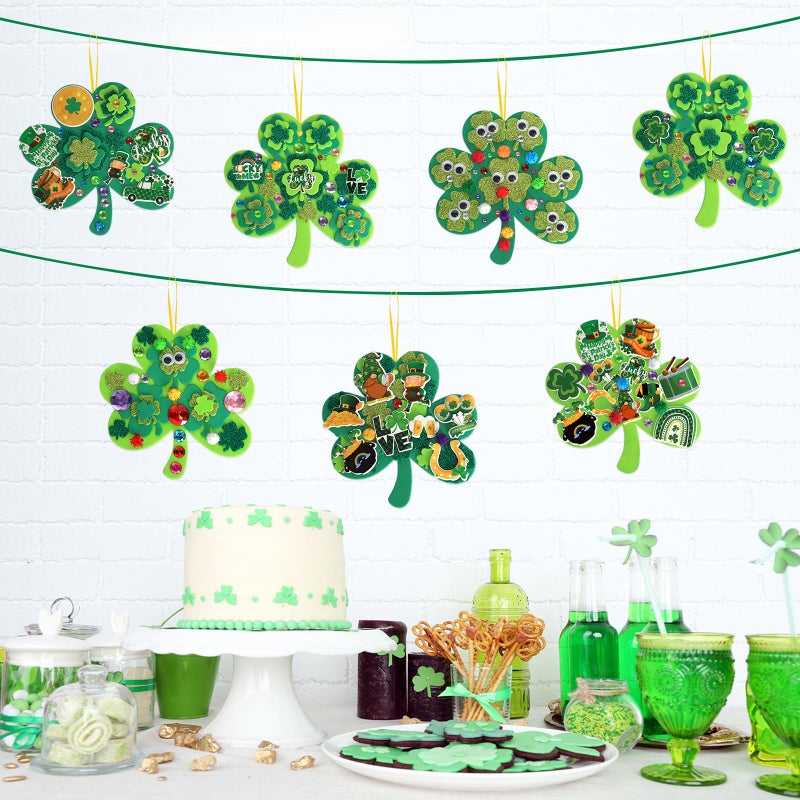 Openfly 24 Sets St. Patrick's Day Shamrock Ornaments DIY St. Patrick's Day Foam Craft Kit Irish Clover Shamrock Foam Stickers Self-Adhesive Craft Stickers for St. Patrick's Day DIY Crafts Party Decor - Image 5
