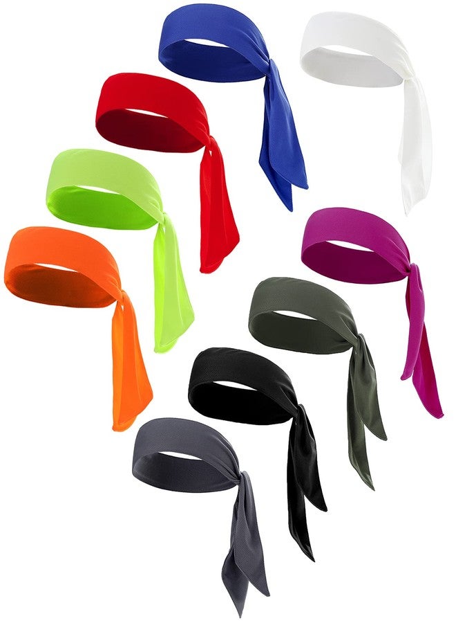 ONEYE 9 Pieces Unisex Tie Headbands Tie Back Bandanas Sport Head Tie Solid Hair Band Athletic Sweatbands for Tennis Ninja Karate Running Basketball Yoga Cycling - Image 1