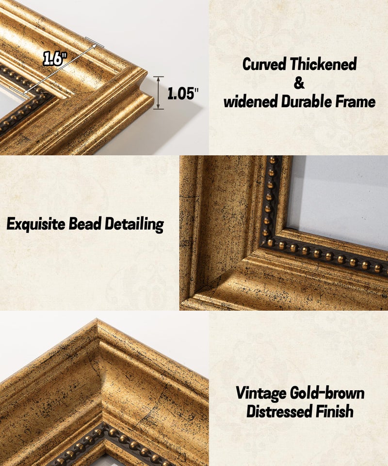 Sonefreiy 5x7 Picture Frame  Antique Vintage Picture frames for Wall  Retro 5 x 7 Photo Frame Tabletop Display  Gift for Family Mom Dad Grandma Friends  Gold Brown Beads - Image 4