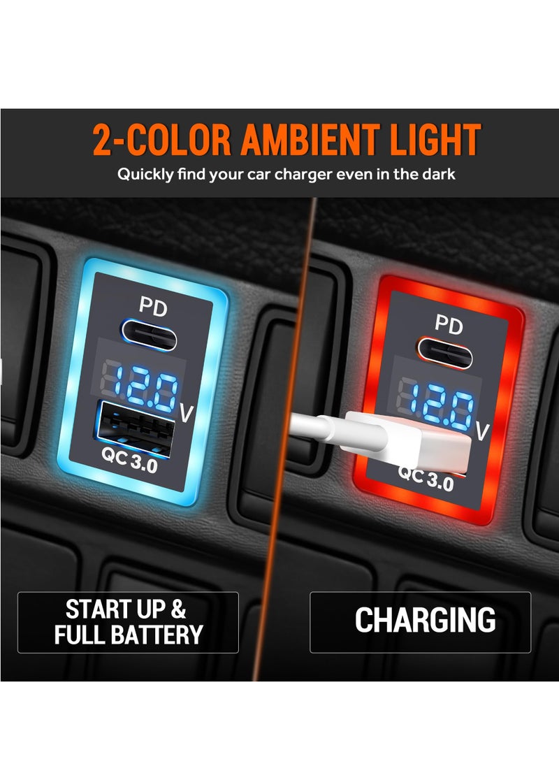 SYOSI - PD+QC3.0 Dual USB Car Charger Fit for Toyota, Type C USB Port Socket Fast Charging with LED Voltage Display & Frame Light, Car Power Socket Fit for Cellphone PDA Laptop GPS (1.3''×0.9'') - Image 1