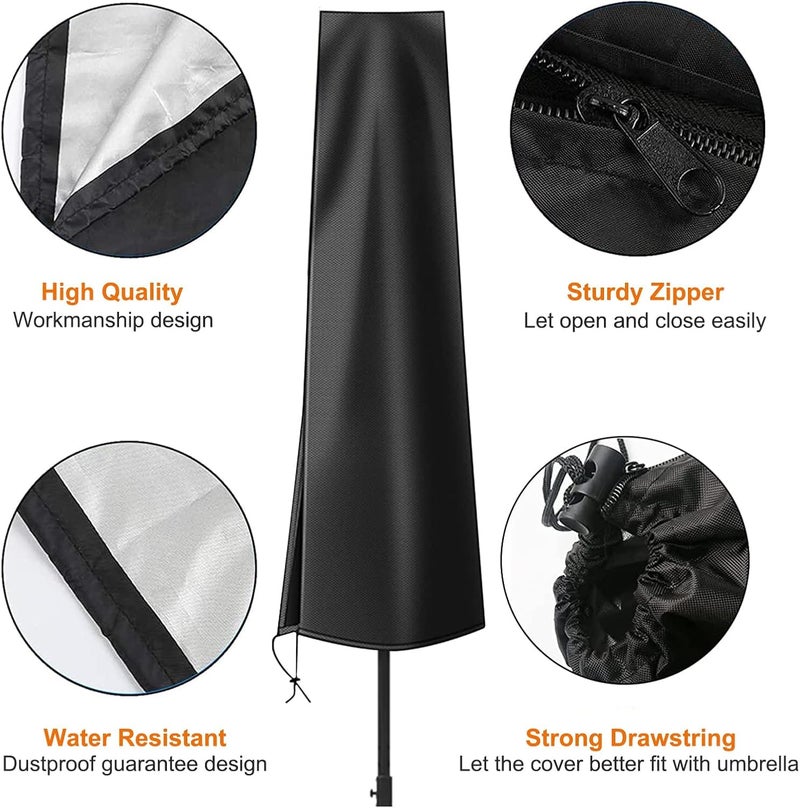 OKPOW Umbrella Cover 420D Oxford Fabric Patio Umbrella Covers Waterproof with Zip, for 9ft to 12ft Garden Outdoor Umbrella (Black) - Image 5