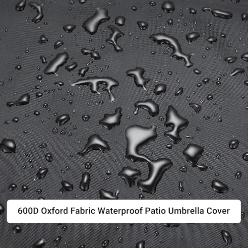 OKPOW Umbrella Cover 420D Oxford Fabric Patio Umbrella Covers Waterproof with Zip, for 9ft to 12ft Garden Outdoor Umbrella (Black) - Image 3