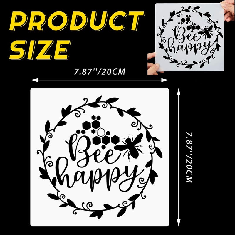 klarako 9 Pieces Bee Stencils for Painting on Wood, Honeycomb Theme Reusable Stencils, Honey Drawing Template for DIY Scrapbooking School Classroom Wall Floor Decor (8 x 8 Inch) - Image 2