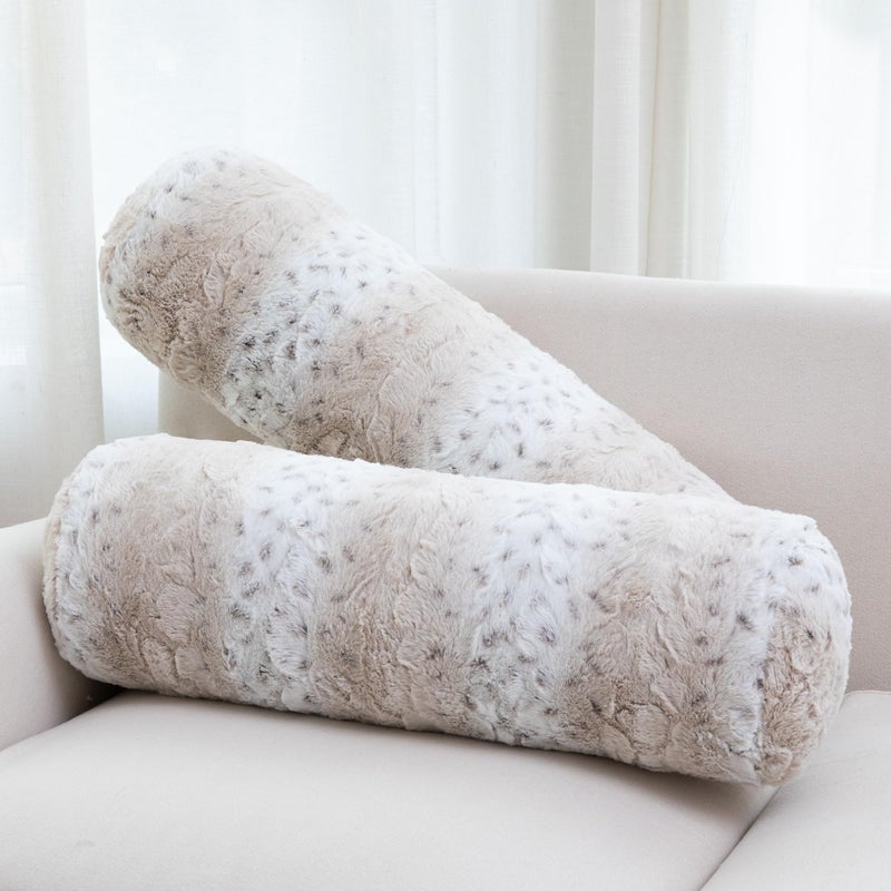 Cheer Collection Faux Fur Bolster Pillows Soft Decorative Cylinder Pillows for Bed or Couch Machine Washable 8 x 24 Set of 2 Snow Leopard - Image 2