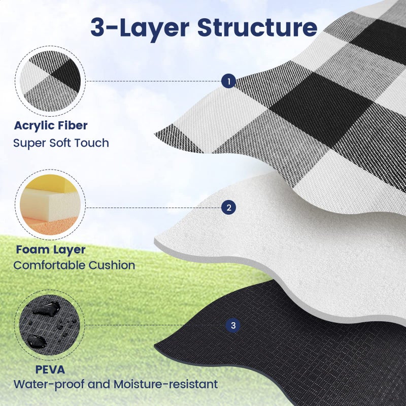 sapsisel 80â€x 80â€ Picnic Blanket Extra Large, Waterproof and Foldable Beach Blanket, 3-Layer Outdoor Blanket for 6 to 8 Adults, for Camping, Park, Beach, Grass, Indoorsâ€¦ - Image 3