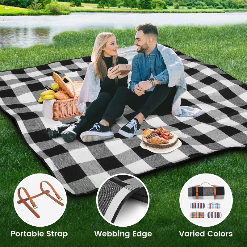 sapsisel 80â€x 80â€ Picnic Blanket Extra Large, Waterproof and Foldable Beach Blanket, 3-Layer Outdoor Blanket for 6 to 8 Adults, for Camping, Park, Beach, Grass, Indoorsâ€¦ - Image 4