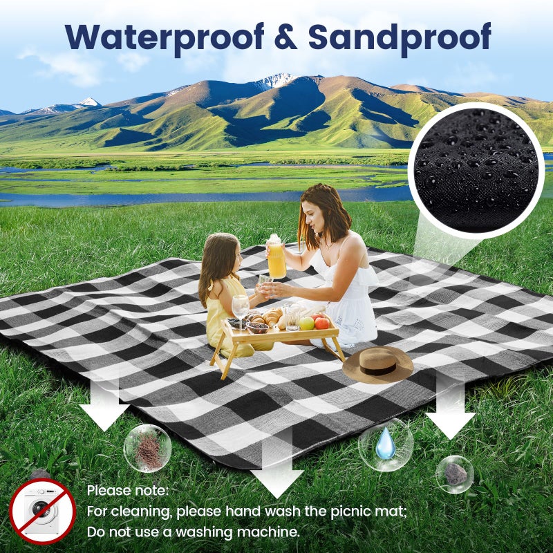 sapsisel 80â€x 80â€ Picnic Blanket Extra Large, Waterproof and Foldable Beach Blanket, 3-Layer Outdoor Blanket for 6 to 8 Adults, for Camping, Park, Beach, Grass, Indoorsâ€¦ - Image 5