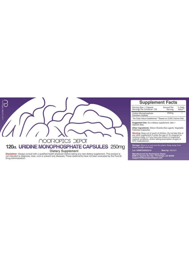 Nootropics Depot | Uridine Monophosphate Capsules | 120 Count | 250mg - Image 2