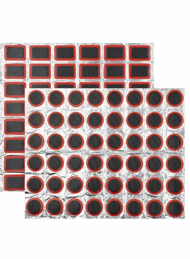 Generic 48Pcs Square Patch + 48pcs Round Patch Bike Tyre Repair Kits Inner Tube Puncture Repair Kit Tyre Rubber Glue Repair Tool Rubber Patches Round Rubber Patches for Bike Tyre Puncture Repairing  - Image 1
