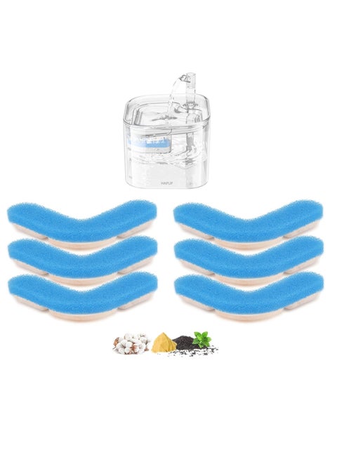 Cat Water Fountain Filter Replacement, 6 PCS Cat Fountain Filter L-shaped Washable,  Pet Water Fountain Filters with 4 Filtration System for Kitty Spout Cat Fountain Square