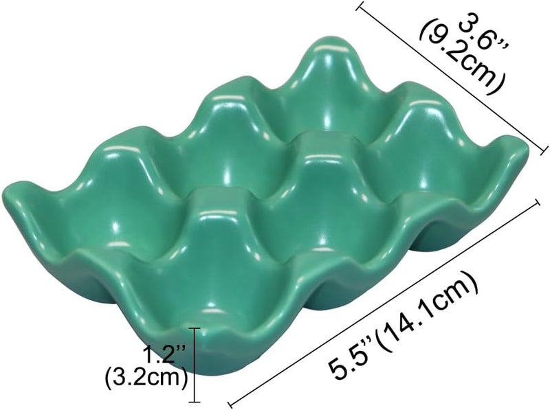 Bealuffe Ceramic Egg Holder Egg Tray Porcelain Fresh Egg Holder for Fridge Countertop Kitchen Storage Half Dozen 6 Cups - Image 2