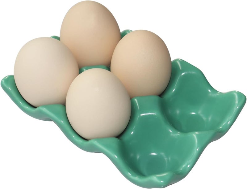 Bealuffe Ceramic Egg Holder Egg Tray Porcelain Fresh Egg Holder for Fridge Countertop Kitchen Storage Half Dozen 6 Cups - Image 1