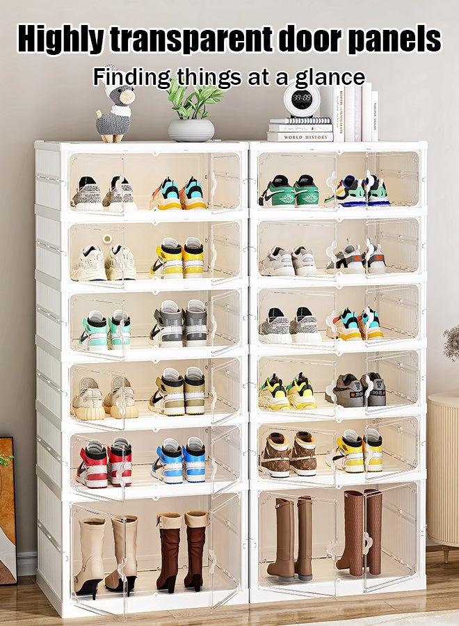 Generic No-installation folding shoe box, double-row plastic shoe cabinet, transparent magnetic door, shoe long and short boot storage box, creative shoe rack - Image 2