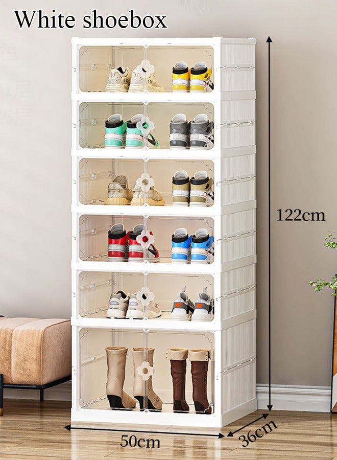Generic No-installation folding shoe box, double-row plastic shoe cabinet, transparent magnetic door, shoe long and short boot storage box, creative shoe rack - Image 1
