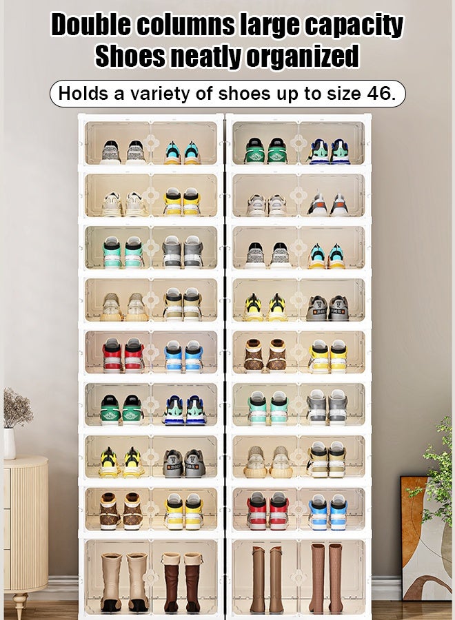 Generic No-installation folding shoe box, double-row plastic shoe cabinet, transparent magnetic door, shoe long and short boot storage box, creative shoe rack - Image 4