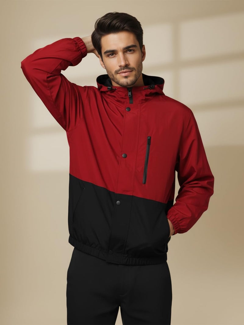 CHKOKKO Mens Stylish Oversized Windcheater Jacket with Zip Closure Lightweight Sportswear for Running Travel Hiking Outdoor and Rainy Season Wear WineBlack M - Image 2