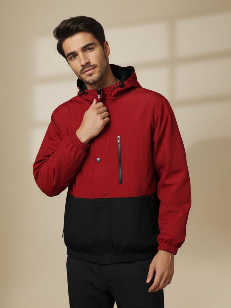 CHKOKKO Mens Stylish Oversized Windcheater Jacket with Zip Closure Lightweight Sportswear for Running Travel Hiking Outdoor and Rainy Season Wear WineBlack M - Image 3