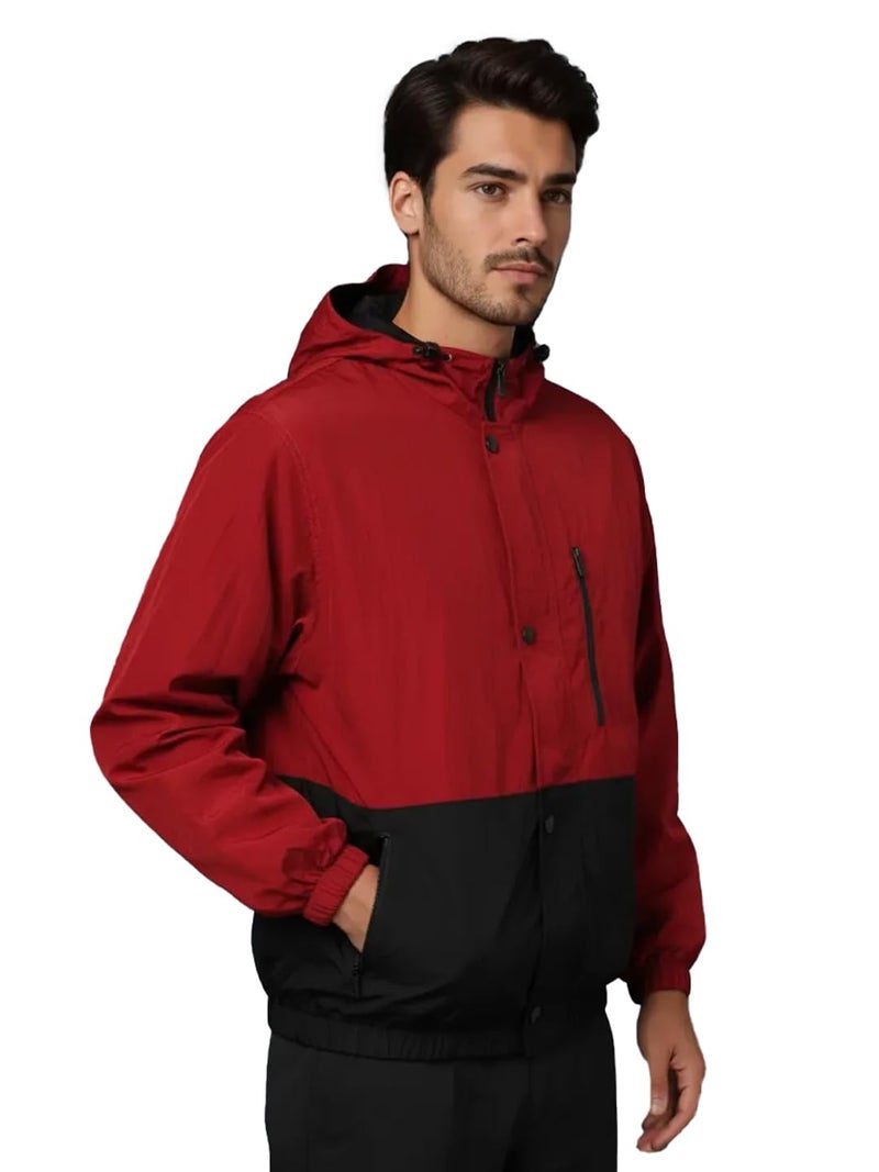 CHKOKKO Mens Stylish Oversized Windcheater Jacket with Zip Closure Lightweight Sportswear for Running Travel Hiking Outdoor and Rainy Season Wear WineBlack M - Image 1