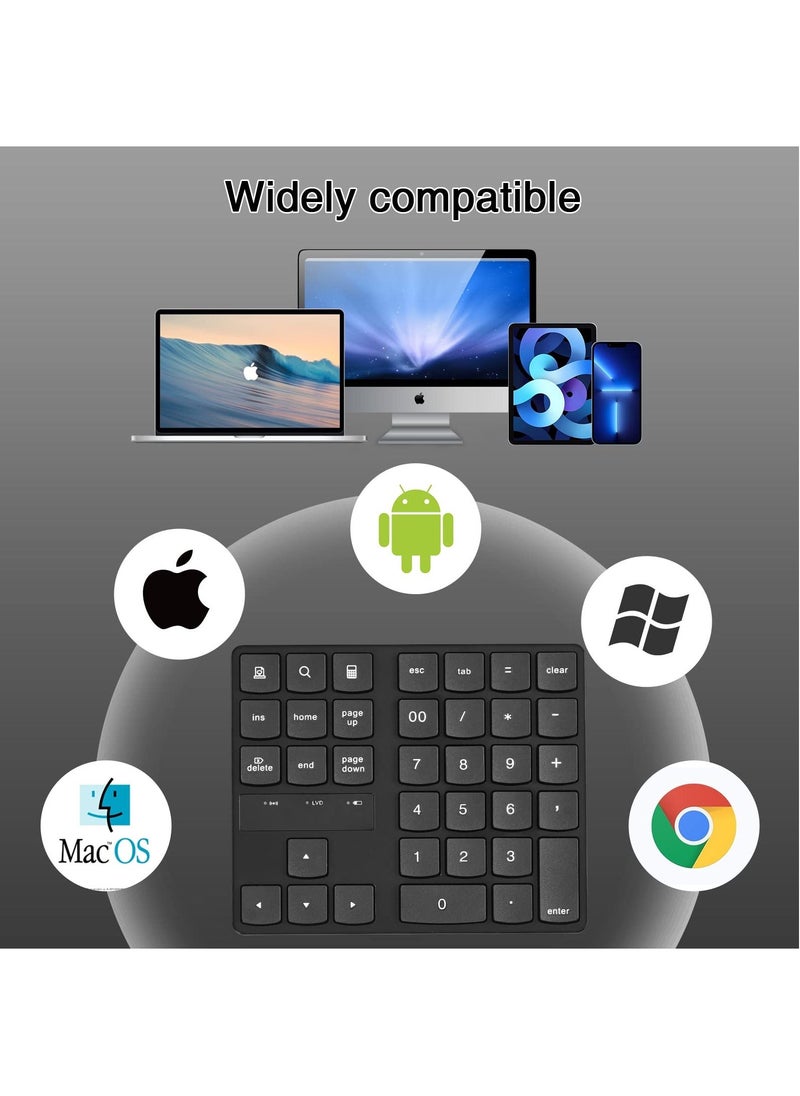 SYOSI Wireless Number Pad, 2.4G Keypad, Rechargeable 35 Keys Numeric Keypad Ultra-Silent USB-C Compatible for Laptop, Desktop, PC, Notebook