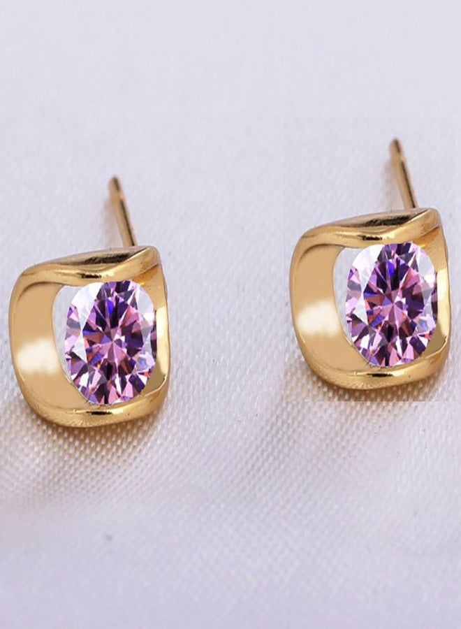 RUVEE Eternal Love Metal Gold Plated and Crystal Stones Stud Alloy Earringss for Women and Girls, Pink - Image 2