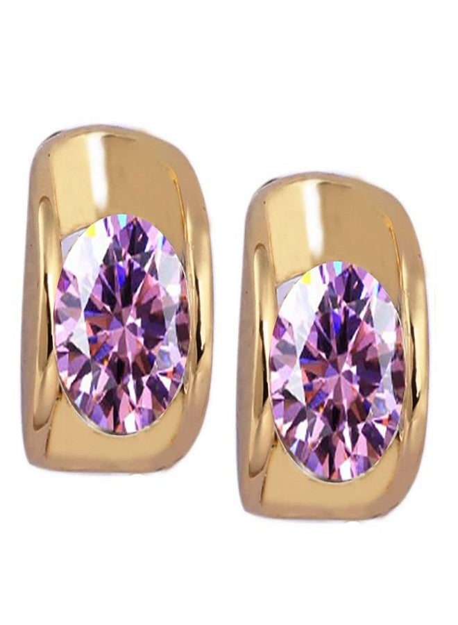 RUVEE Eternal Love Metal Gold Plated and Crystal Stones Stud Alloy Earringss for Women and Girls, Pink - Image 1