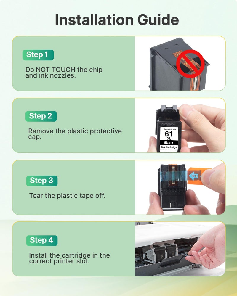 SHEENGO 61XL Ink Cartridge Combo Pack Replacement for HP 61 61XL Black Ink Cartridge for HP Ink 61 Work for Envy 5530 4500 4501 4502 Deskjet 2540 3510 3050 1000 1010 1510 OfficeJet 4630 4635 Printer (2 Black) - Image 4