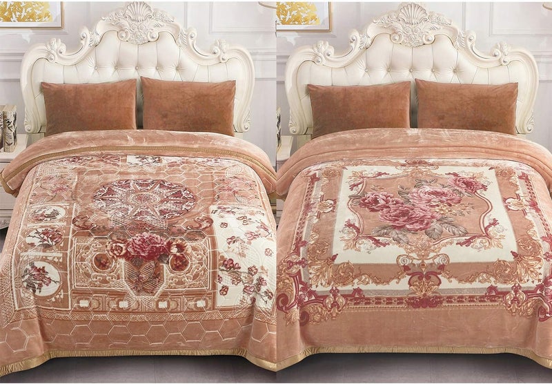 JML 10 Pounds Heavy Plush Soft Blankets for Winter, Korean Style Mink Velvet Fleece Blanket - 2 Ply A&B Printed Raschel Red Blanket, Khaki Floral - Image 3