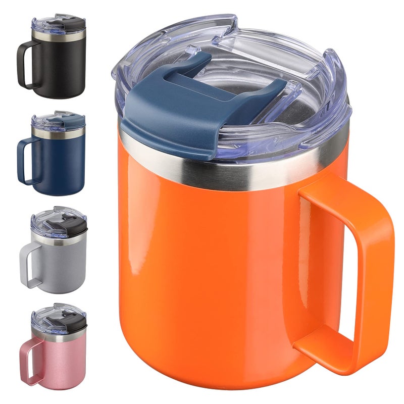 ALOUFEA 12oz Insulated Coffee Mug Cup with Handle  Stainless Steel Travel Coffee Mug with Flip Lid  Double Wall Vacuum Coffee Tumbler  Orange - Image 1