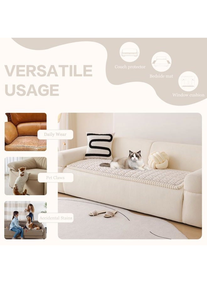 DREAMINGO Pet Couch Covers for Sofa Non Slip Fuzzy Dog Sofa Covers Washable Geometric Jacquard Couch Cushion Protector Beige Pet Bed Mat 27.6x59.1 Inch - Image 5