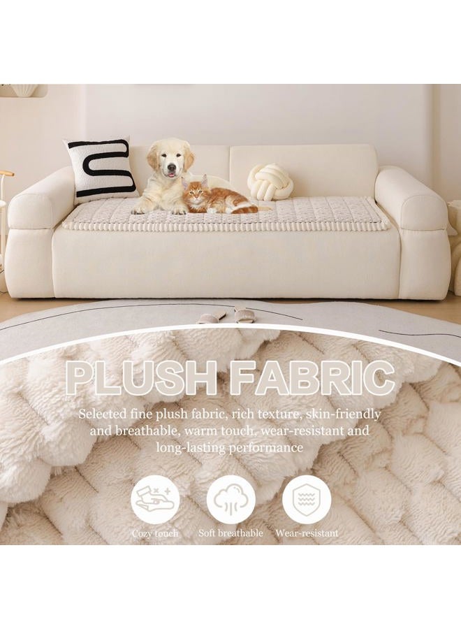 DREAMINGO Pet Couch Covers for Sofa Non Slip Fuzzy Dog Sofa Covers Washable Geometric Jacquard Couch Cushion Protector Beige Pet Bed Mat 27.6x59.1 Inch - Image 2