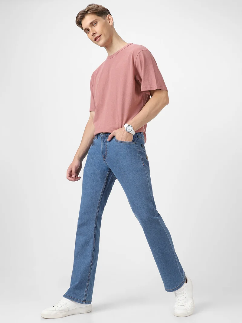 Urbano Fashion  Urbano Fashion Men's Light Blue Washed Bootcut Jeans Stretchable for Men | Best Price UAE
