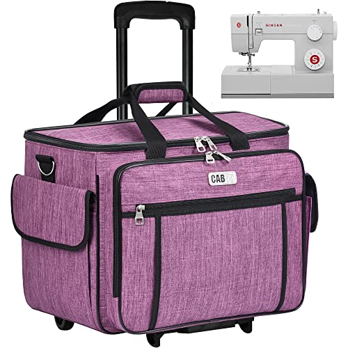 CAB55 Rolling Sewing Machine Case, Detachable Rolling Sewing Machine Carrying Case on Wheels, Trolley Tote Bag with Removable Bottom Wooden Board for Most Standard Sewing Machine -Purple - Image 1