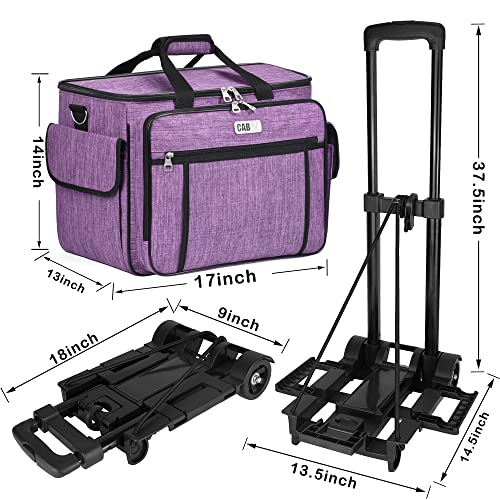 CAB55 Rolling Sewing Machine Case, Detachable Rolling Sewing Machine Carrying Case on Wheels, Trolley Tote Bag with Removable Bottom Wooden Board for Most Standard Sewing Machine -Purple - Image 4