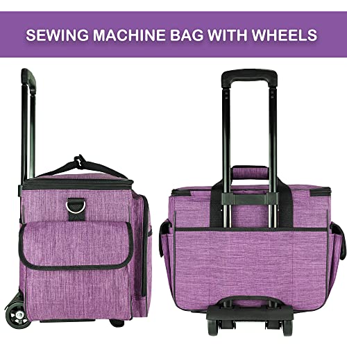 CAB55 Rolling Sewing Machine Case, Detachable Rolling Sewing Machine Carrying Case on Wheels, Trolley Tote Bag with Removable Bottom Wooden Board for Most Standard Sewing Machine -Purple - Image 3