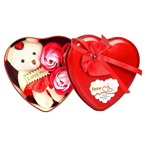RSP Quality bit ® Artificial Roses and Tiny Teddy and Roses in Heart Shape Box with Key Chain (Multicolour) - Image 5