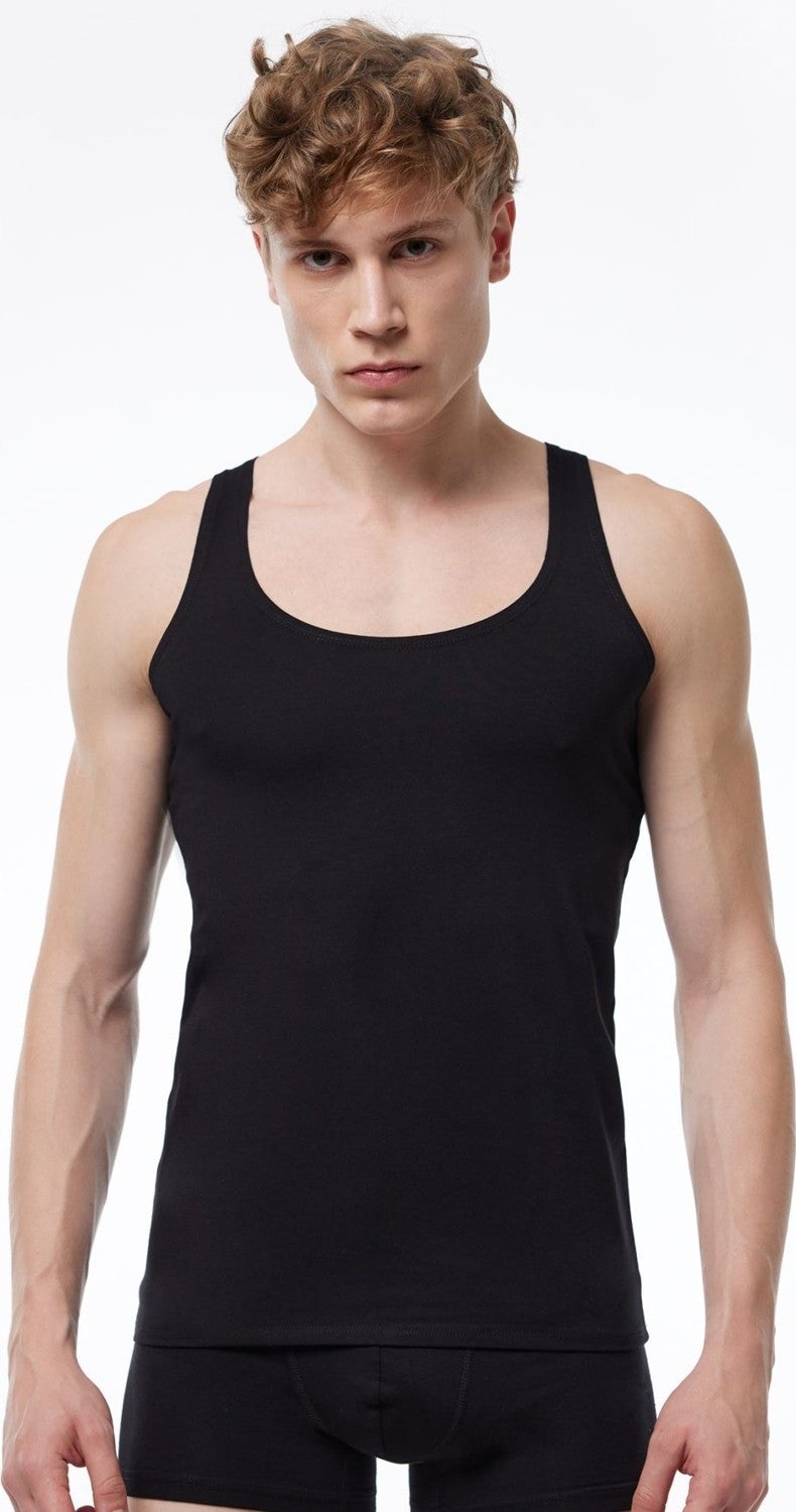 Malabadi Men's 3 Piece Black Thin Strap Non-Trace Modal Undershirt 013 3M013  - Image 3
