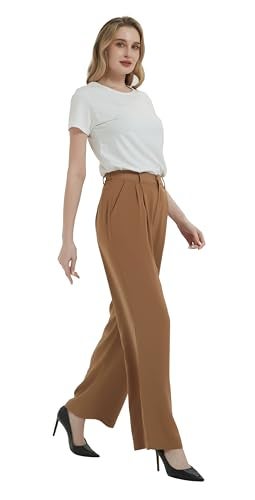 Tronjori Women High Waist Casual Straight Leg Long Business Work Suit Dress Pants Wide Leg Trousers Regular Waistband(4,Camel) - Image 2