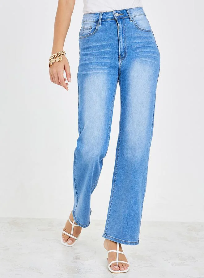 ستايلي High Rise Washed Straight Fit Jeans