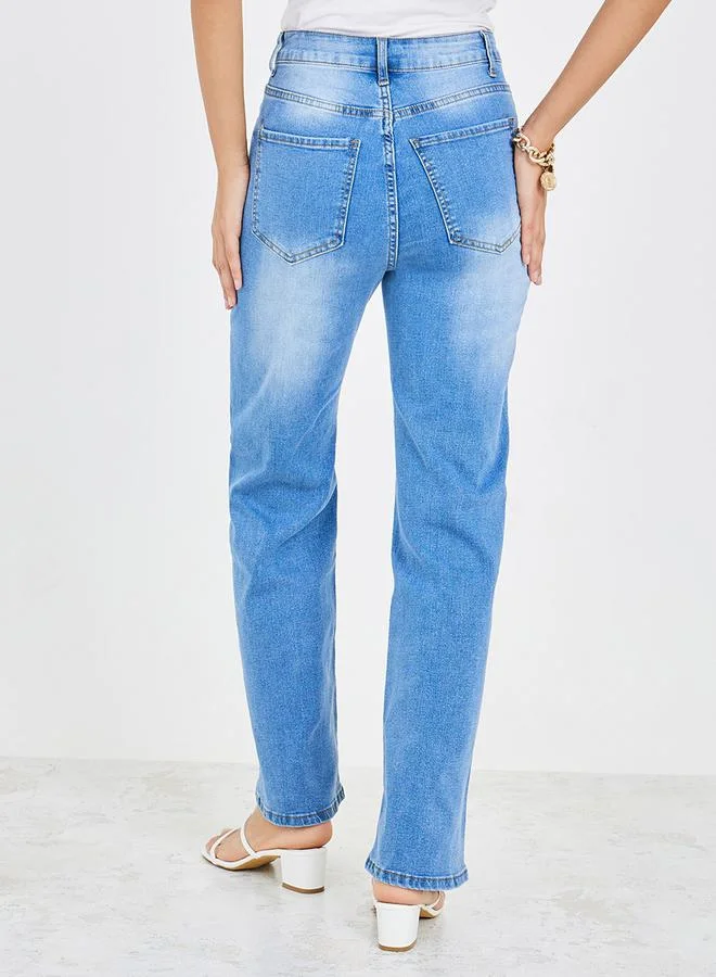 ستايلي High Rise Washed Straight Fit Jeans
