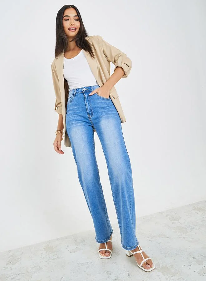 ستايلي High Rise Washed Straight Fit Jeans