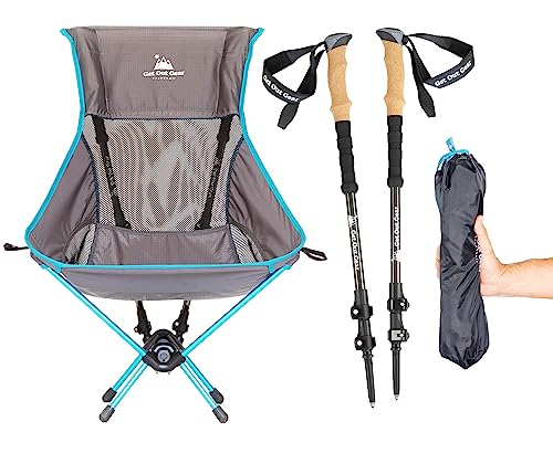 Get Out Gear TrekChair V2 Highback Backpacking Chair 2in1 Trekking Pole and Camp Chair System Extra Large and Wide with Headrest Ultralight Compact Packable and Lightweight Hiking Chair - Image 1