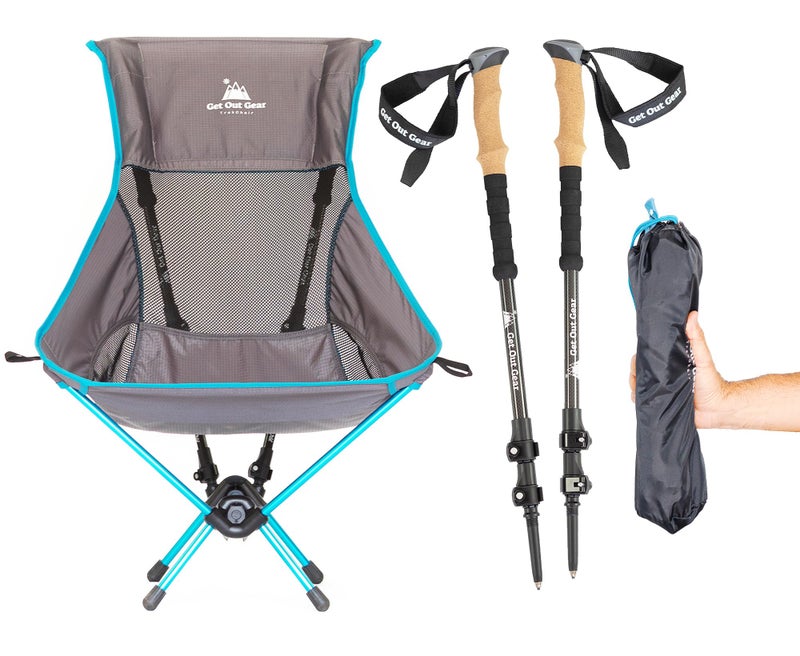 Get Out Gear TrekChair V2 Highback Backpacking Chair 2in1 Trekking Pole and Camp Chair System Extra Large and Wide with Headrest Ultralight Compact Packable and Lightweight Hiking Chair - Image 2