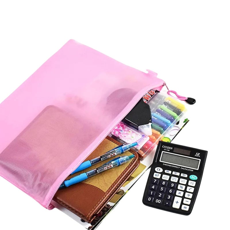 Goldleaf Mesh Zipper File Bags – PVC Waterproof Double-Layer Document Pouch Folder Holder for Office, School & Travel – Multi-Colored B4/B5/A4/A5/A6 Size Clear Plastic Storage Bags – Pack of 5 - Image 4