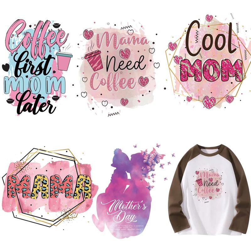 Mothers Day Iron on Transfer Happy Mothers Day Iron on Decals Tshirt Iron on Patches Heat Transfer Stickers Geometric Line Letter Design Thermal Transfer Applique Costume DIY Supplies for Women 5PCS