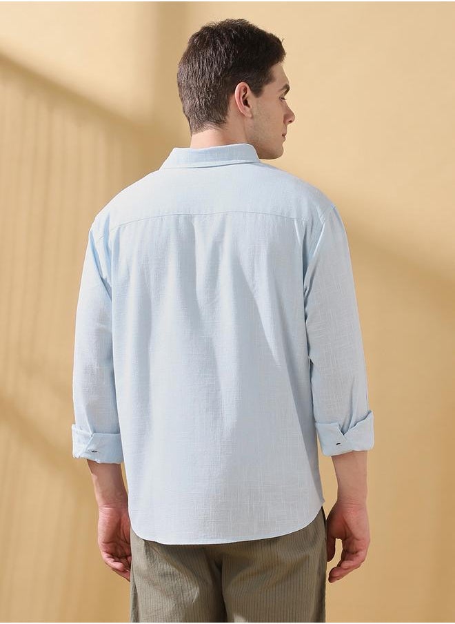 Dennis Lingo - Men's Light Blue 100% Cotton Solid Pattern Button Down Regular FiT-Shirt - Image 1