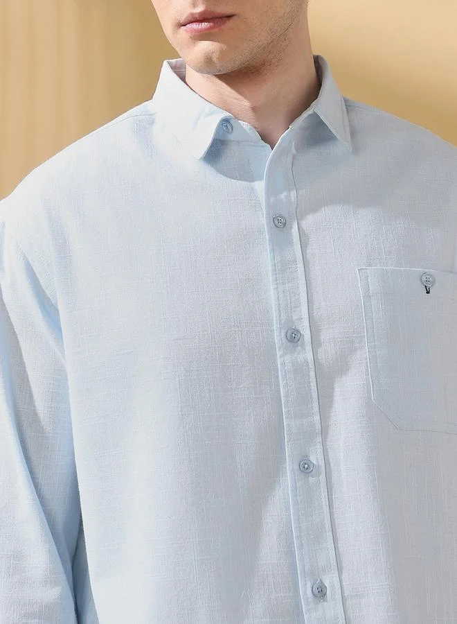 Dennis Lingo Men's Light Blue 100% Cotton Solid Pattern Button Down Regular FiT-Shirt