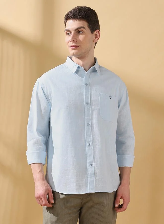 Dennis Lingo Men's Light Blue 100% Cotton Solid Pattern Button Down Regular FiT-Shirt